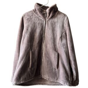 32 Degrees Heat Fleece Jacket Womens Large‎ Tan Full Zip Long Sleeve Mock Neck